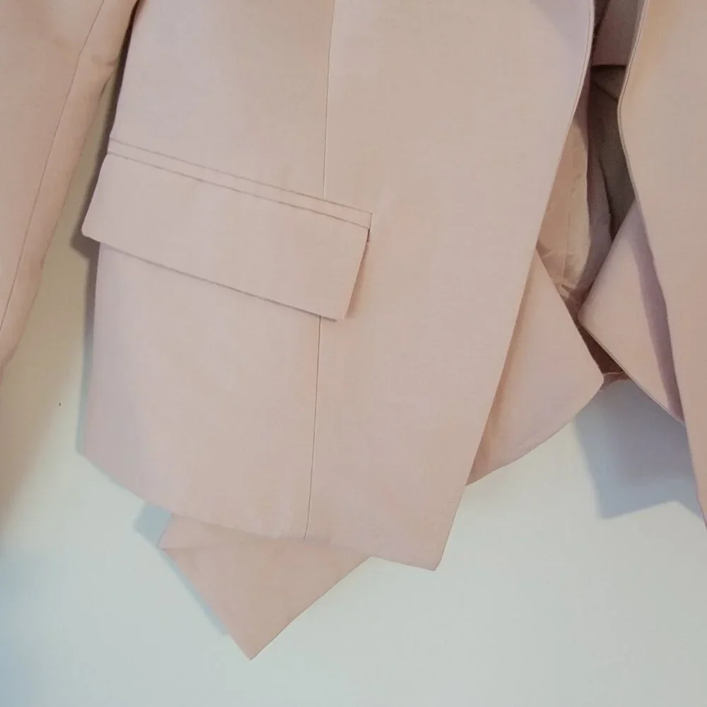 ASOS Design Blazer‎ Baby Pink Open Assymetric Beaded Shoulders Us Sz 10 UK 14